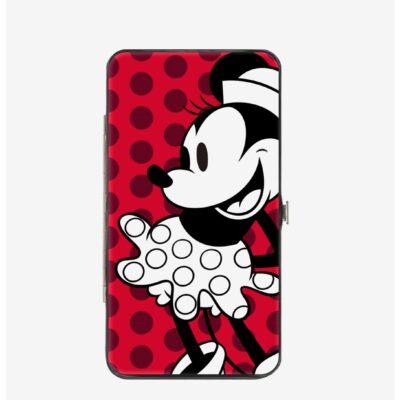 Disney Minnie Mouse Vintage Minnie Smiling Pose Front Back Dots Hinged Wallet