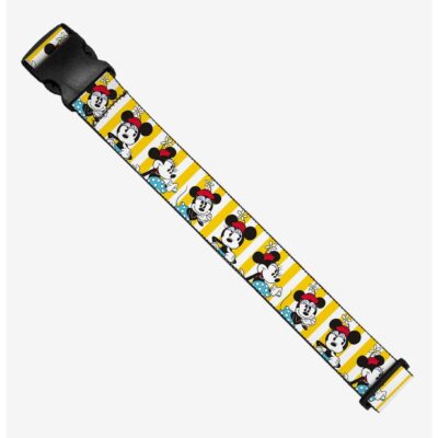 Disney Minnie Mouse Hat Poses Stripe Yellow White Luggage Strap