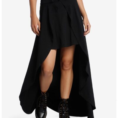 Black Lace-Up Hi-Low Maxi Skirt