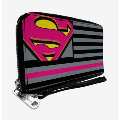 DC Comics Superman Shield Americana Stripes Zip Around Rectangle Wallet