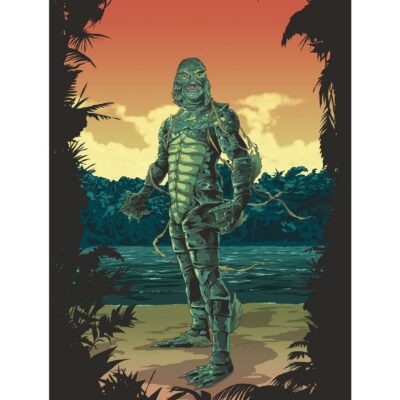 Universal Monsters Creature From The Black Lagoon Comic Art Sunset Poster