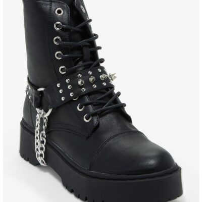 Black Spike & Chain Combat Boots