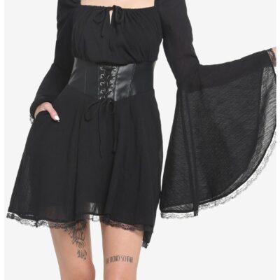 Black Corset Bell Sleeve Dress