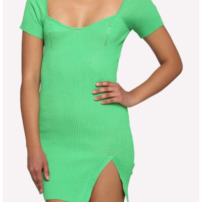 Neon Green Ribbed Mini Sweater Dress