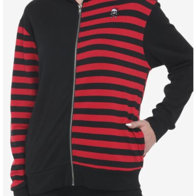 Black & Red Stripe Split Girls Hoodie