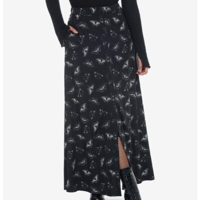 Black Moth Button Front Maxi Skirt