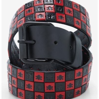 Black & Red Checkered Skull Belt