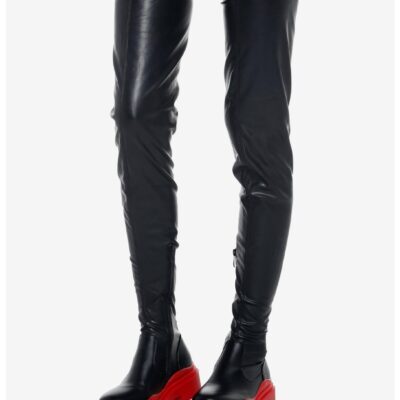 Azalea Wang Naomi Black & Red Stretch Knee High Boots