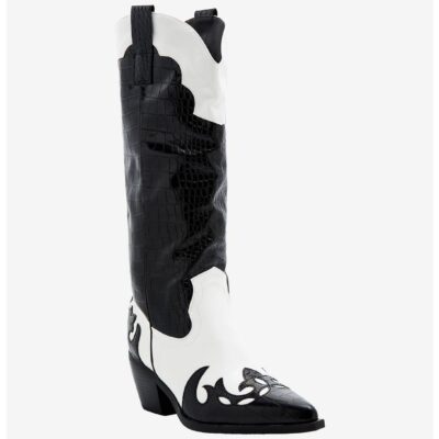 Azalea Wang Sally Black & White Cowboy Boots