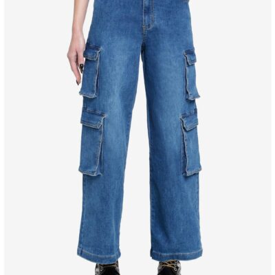 Blue Double Cargo Wide Leg Denim Pants