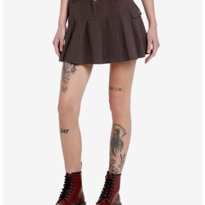 Social Collision Brown Low-Rise Pleated Mini Skirt