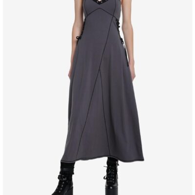 Social Collision Grey Grommet Strap Maxi Dress