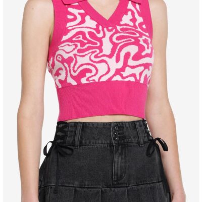 Sweet Society Hot Pink Swirl Collar Girls Crop Sweater Vest