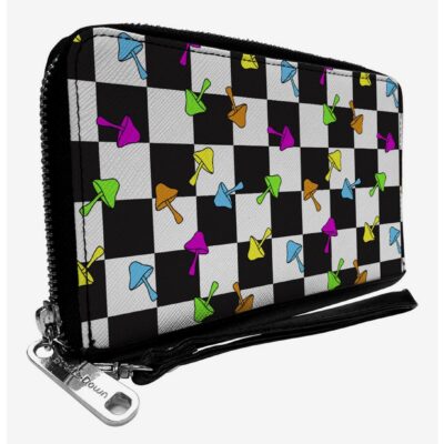 Mushrooms Scattered Checker Zip Around Wallet