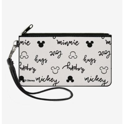 Disney Mickey and Minnie Mouse Script Doodles Canvas Zip Clutch Wallet