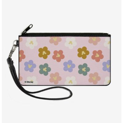 Disney Mickey Mouse Ears Icon Flowers Pastel Canvas Zip Clutch Wallet