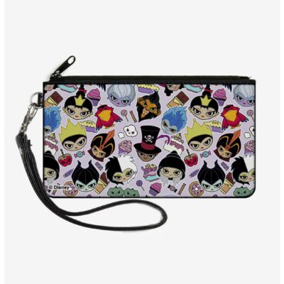 Disney Sweet Chibi Villain Faces and Icons Collage Zip Clutch Wallet