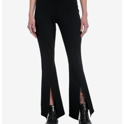 Social Collision Black Front Slit Flare Pants