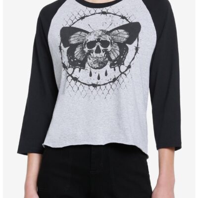 Social Collision Skull Butterfly Girls Raglan T-Shirt