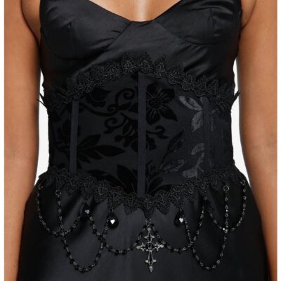 Black Floral Cross Chain Corset