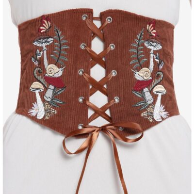 Brown Cottagecore Embroidered Corset