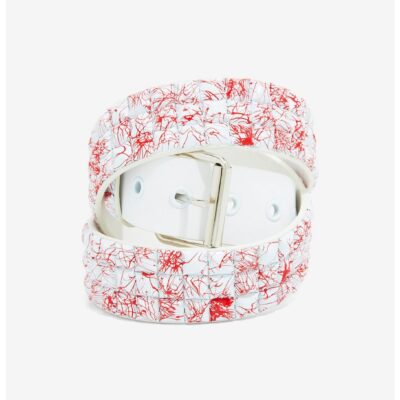 White & Red Splatter Three Row Pyramid Stud Belt