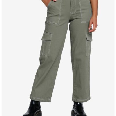 Olive Contrast Stitch Carpenter Pants