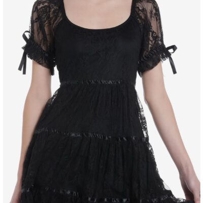 Cosmic Aura Black Lace Babydoll Tiered Dress