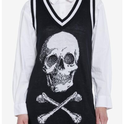 Social Collision Skull & Crossbones Girls Oversized Sweater Vest