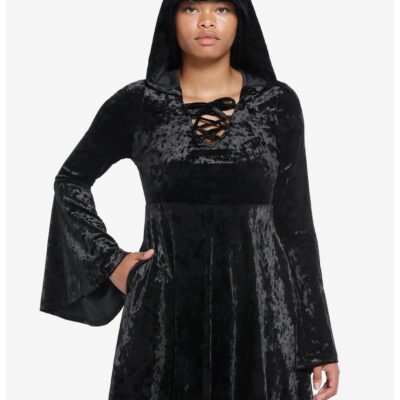 Cosmic Aura Black Velvet Hooded Dress