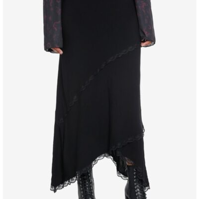 Cosmic Aura Asymmetrical Lace Midi Skirt