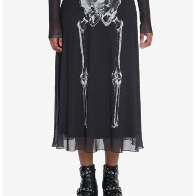 Social Collision Skeleton Anatomy Mesh Midi Skirt