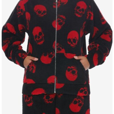 Social Collision Red Skulls Sherpa Girls Hoodie