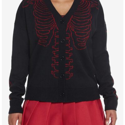 Social Collision Red & Black Rib Cage Knit Girls Cardigan