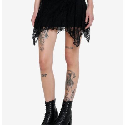 Black Lace Hanky Hem Mini Skirt