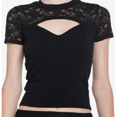 Thorn & Fable Black Lace Cutout Girls Top