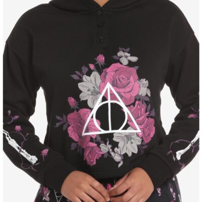 Harry Potter Deathly Hallows Floral Girls Crop Hoodie