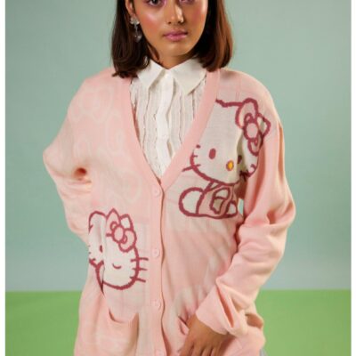 Hello Kitty Pink Grid Girls Cardigan