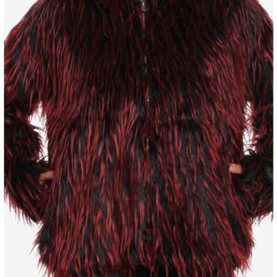 Social Collision Red & Black Faux Fur Girls Hoodie