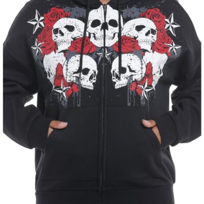 Social Collision Skulls & Red Roses Girls Hoodie