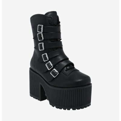 Strange Cvlt Black Pandora Buckle Strap Platform Boots