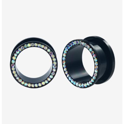 Steel Black Bling Tunnel Plug 2 Pack