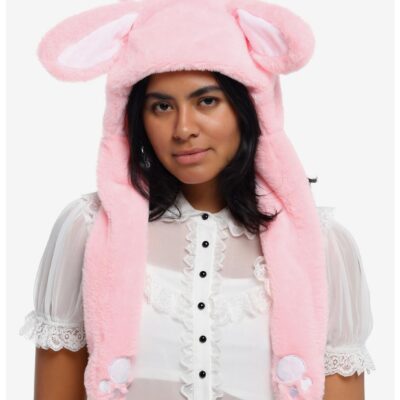 Pink Bunny Plush Hood With Movable Ears