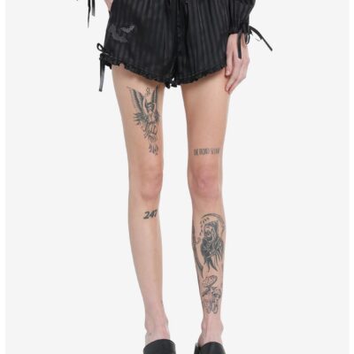 Goth Black Pinstripe Girls Lounge Shorts