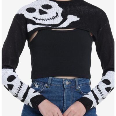 Social Collision Skull Bolero Girls Crop Knit Shrug