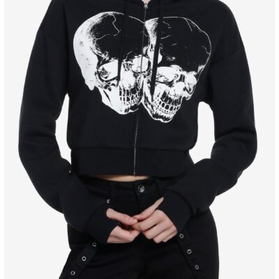 Cosmic Aura Double Skull Strange & Unusual Girls Crop Hoodie