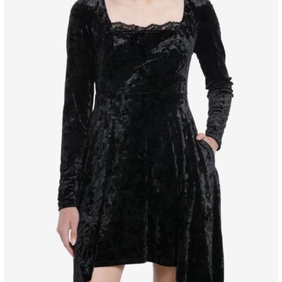 Cosmic Aura Black Velvet Lace Long-Sleeve Dress