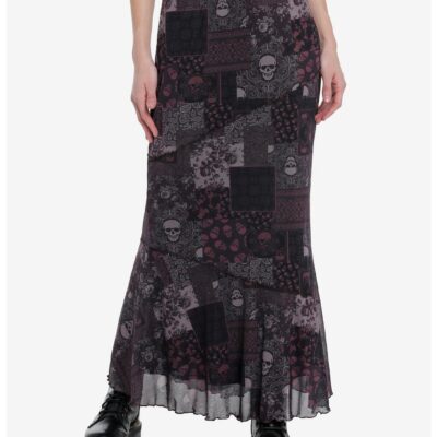 Social Collision Skull Paisley Patchwork Maxi Skirt