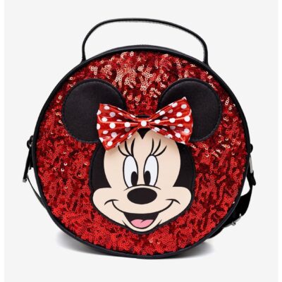 Disney Minnie Mouse Bow Applique Red Sequin Crossbody Bag