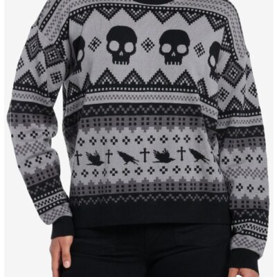 Social Collision Skull & Raven Grandpa Style Girls Sweater